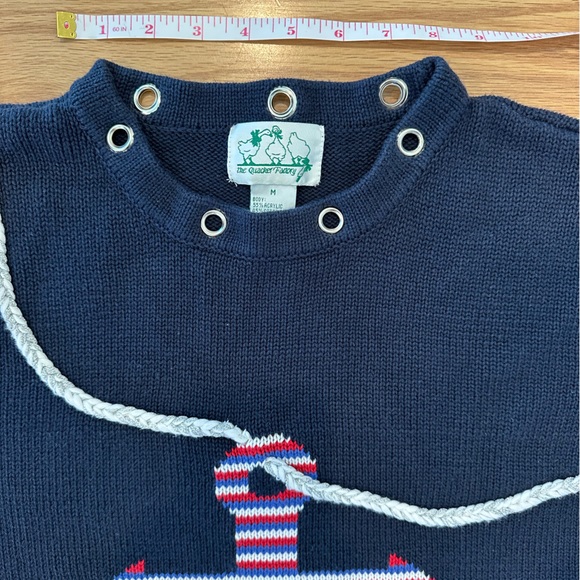 Quacker Factory Navy Blue Americana Anchor Crew Neck Sweater Size Medium - Picture 13 of 14